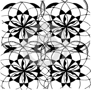 Black-white pattern of mandala flower. Graphic background.