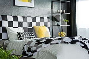 Black and white patterned bedding