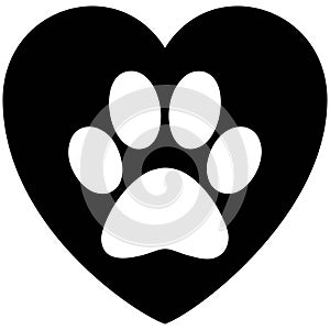 Black and White Paw Print Heart