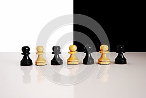 Black and white pawns