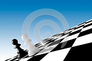Black & white pawns on checkboard