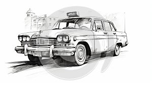 Black And White Pencil Sketch Of A Car In Necronomicon Style