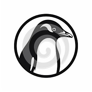 Black And White Penguin Logo With Circle - High Resolution Cad Design