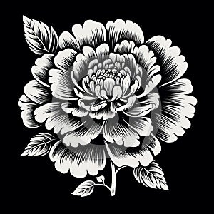 Black And White Peony Flower Print: Woodcut-inspired Graphic Design photo