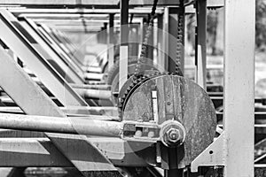 Black and White perspective shot of machine mechanics