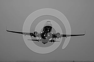 Black and white photo of a 737 at V3 out of EMA - stock photo