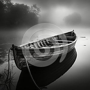 a black and white photo of a boat on the water