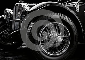 Black and white photo of car digital rendering motorsport. AI generated