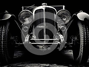 Black and white photo of car digital rendering motorsport. AI generated