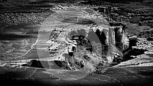 Black and White Photo of the Deep Ravines and Canyons in Canyonlands National Park