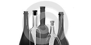 Black and white photo of different wine bottles