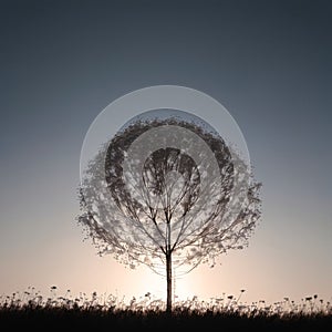 Black and white photo of dried Sosnowsky\'s hogweed flowers silhouette against light sky background. made with