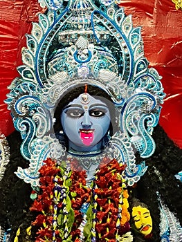 Colorful beautiful photo of goddess kali worshipped in India on the day of Diwali