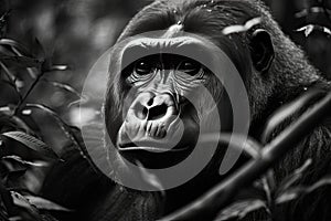 a black and white photo of a gorilla. Generative Ai