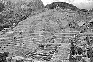 Black & White photo of Machu Picchu Terraces