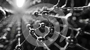 A black and white photo of a molecular model of a molecule