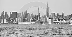Black and white photo of New York City panorama, Manhattan, USA