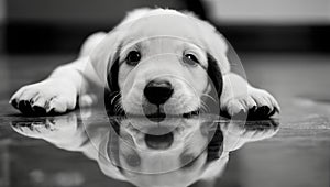 A black and white photo of a Puppy\'s paws