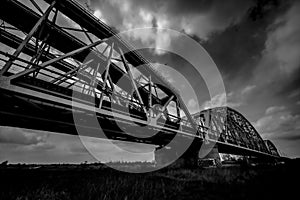 Black and white photo of railway bridge