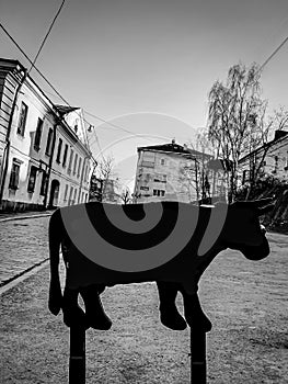 black and white photo sign silhouette of a bull