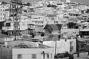 Black and white photo of skewed urbanization