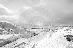 Black and white photo of snow in ASO mountain