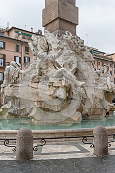 Statue of the god Zeus in Bernini`s Fountain of the Four Rivers in Piazza Navona