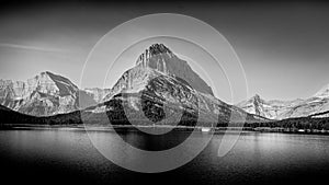 Black and White Photo of Swiftcurrent Lake and Grinnell Point in Glacier National Park photo