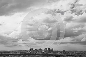 Black-and-white photo of the top view of Paris