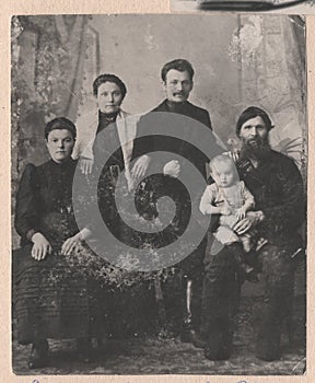 Black and white photographs old Russian family.