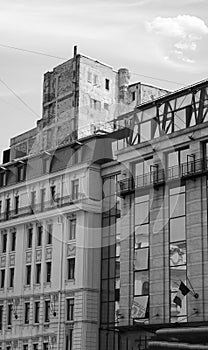 New and old building black and white