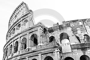 Black and white photos of the ancient Colosseum of Rome
