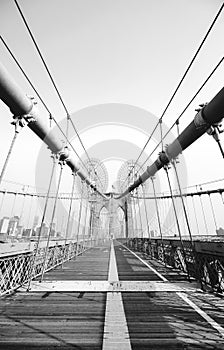Black and white picture of Brooklyn Bridge, New York City, USA