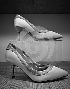 Black and white picture of glamourous high heels