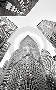 Black and white picture of Manhattan skyscrapers, NYC.