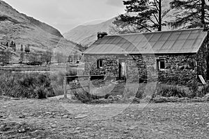 Old stone lowcost cottage in the Scotland