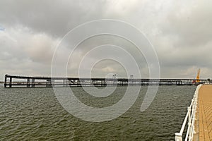 black and white picture of the Rio Tinto Company Dock or in spanish Muelle de la CompaÃ±Ã­a de RÃ­o Tinto in Huelva in Andalusia photo