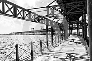 black and white picture of the Rio Tinto Company Dock or in spanish Muelle de la CompaÃ±Ã­a de RÃ­o Tinto in Huelva in Andalusia photo