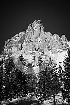 Black and white picture of the Tofane range, Cortina d`Ampezzo, photo