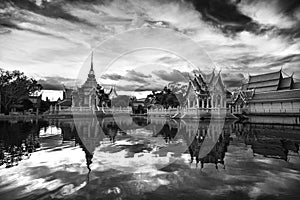Black and white picture, Wat Lai, temple, Monochrome