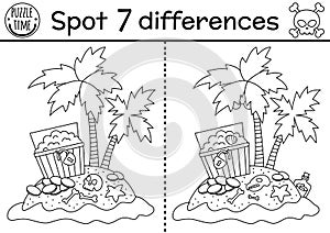 Black and white pirate find differences game for children. Sea adventures line educational activity with cute treasure island with