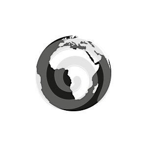 Black white planet earth icon, vector illustration