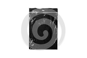 Black and white plastic bag with zip lock mockup isolated on background. Empty zipper polyethylene package mockup.