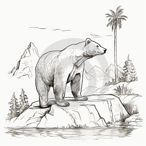 Black And White Polar Bear Drawing In Mountain Wilderness
