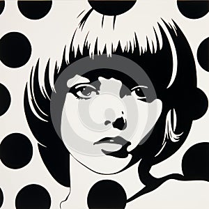 Black And White Pop Art Portrait In Museum With Polka Dots