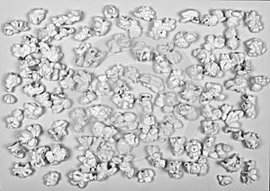 Black and white. Popcorn, food, snack, delicious, tasty, pattern, blue background. Top view