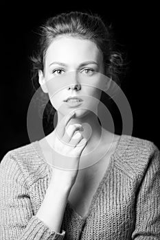 Black and white portrait of beautiful girl