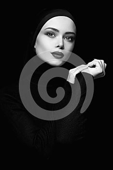 Black and white portrait of beautiful woman