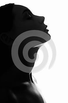 black and white portrait of Beautiful Woman. Face of Girl