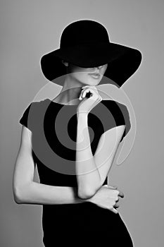 Black and white portrait of elegant woman